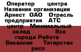 Оператор Call-центра › Название организации ­ Арнест, ОАО › Отрасль предприятия ­ АТС, call-центр › Минимальный оклад ­ 21 000 - Все города Работа » Вакансии   . Татарстан респ.